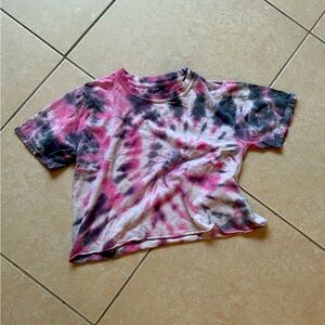 Pink and purple and white and black tie die shirt